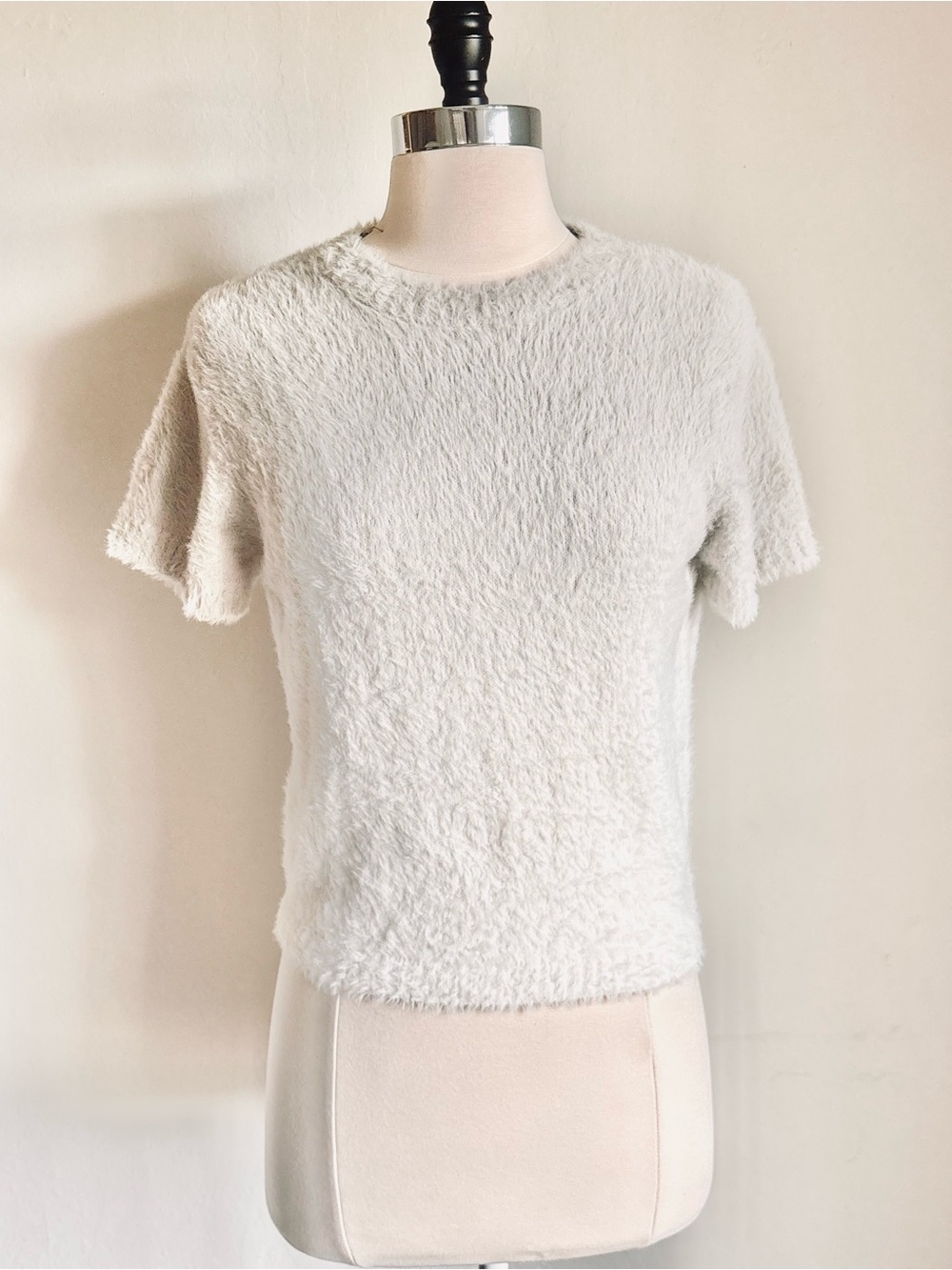 Bella Dahl Fuzzy Short-Sleeve Crew Sweater White to Gray Ombré, Sz M